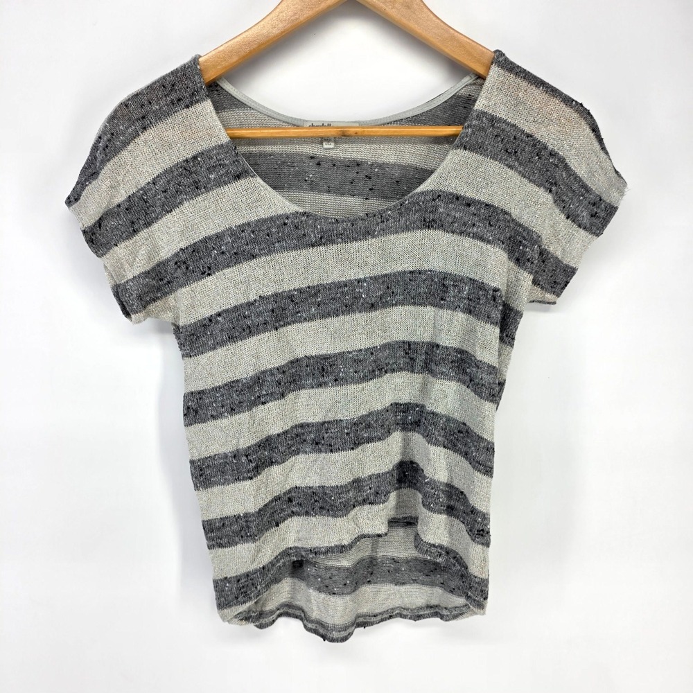 Charlotte Russe Knit Top Womens Small Gray Silver Striped Metallic High Low Hem